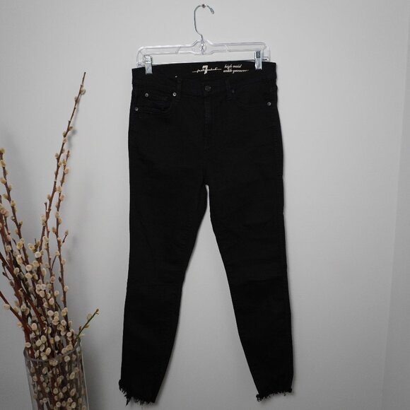 7 For All Mankind High Waist Ankle Gwenevere Skinny Jeans with Raw Hem - Picture 3 of 6